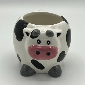 Whimsical 3D Dairy Cow Shaped Ceramic Coffee Tea Milk Mug Cup Barnyard Cartoon